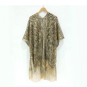 Animal Print Fringe Kimono